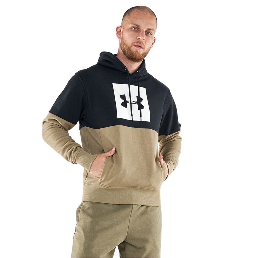 Under Armour UA Black & Tan Overtime Pique Fleece Hoodie Men’s Size M